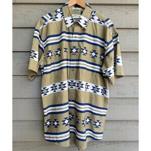 Orvis Men’s XL Cotton Aztec Geometric Short Sleeve Button-Down Shirt